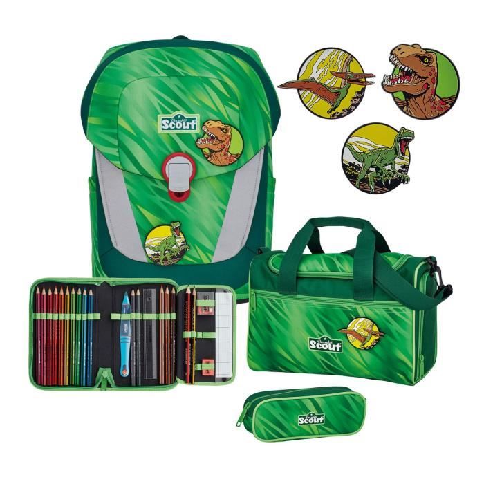 SCOUT Superflash Sunny II Schulranzen-Set 4-teilig – Design Seadragon, Ca. 30x35x20 Cm, 19,5 Liter, Mit Federmäppchen & Sportbeutel