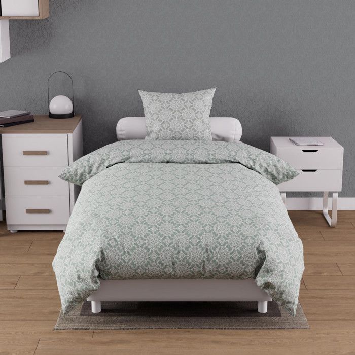 Parure housse de couette coton 57 fils 140x200 cm ESMERALDA vert par Soleil docre