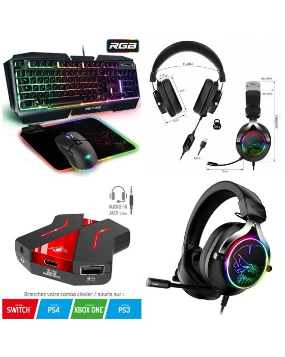 Pack Clavier Pro-K5, souris RGB et tapis pour console PS4, XBOX ONE, SWITCH  - Convertisseur inclus