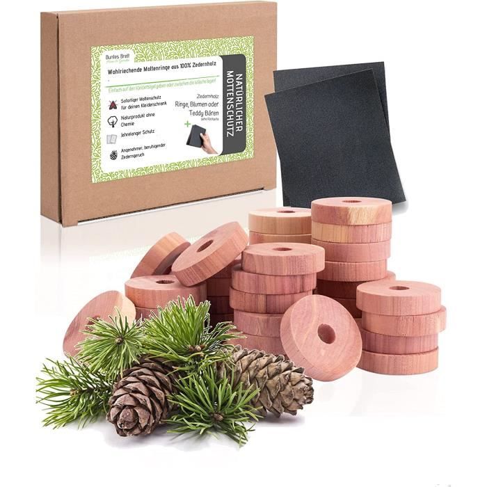 OUDQFCJ 24 Pièces Anneaux Bois De Cèdre - Protection Naturelle Anti-Mites Pour Armoire Et Textiles