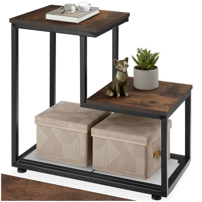 Table basse - TECTAKE - Table dappoint HALIFAX au style industriel en bois MDF et acier 605 x 355 x 605 cm - Bois foncé