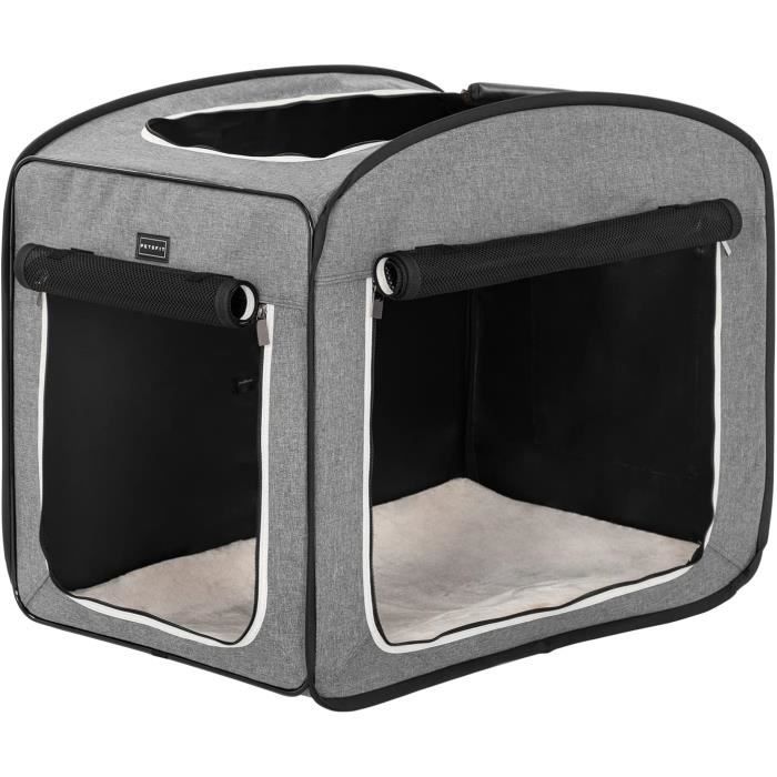 Petsfit Cage Pour Chien Avec Tapis Épais - Caisse De Transport Pliable 91x61x59cm, Portes Maille Respirante, Idéale Grands Chiens - Gris