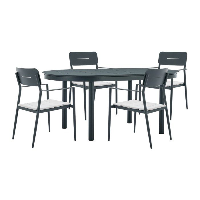 Salle à manger de jardin en aluminium : table extensible L.170/220 cm et 4 fauteuils empilables - Anthracite - LOTTYS de MYLIA