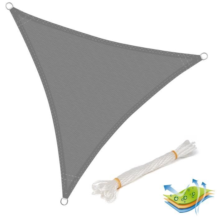 WOLTU Voile d’ombrage triangulaire en HDPE, protection contre le soleil avec protection UV pour jardin ou camping,3x3x3m Gris