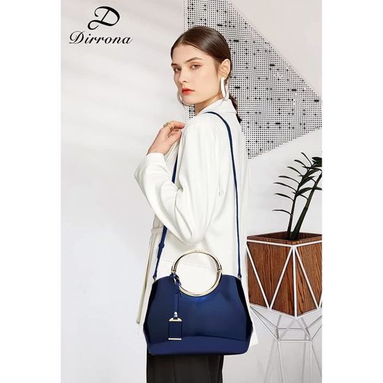 Sac à Bandoulière Pour Femme Nicole & Doris En Cuir PU Bleu - Cabas Main, Grande Capacité, Multiple Poches - 2