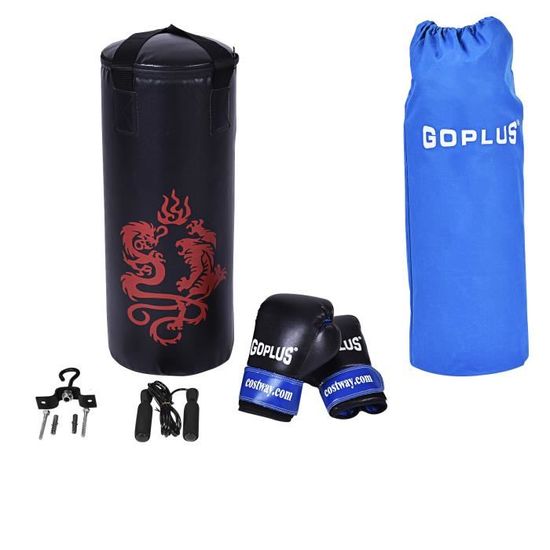 Kit Boxe Enfant GYMAX - Sac De Frappe Suspendu Avec Gants, Corde à Sauter Et Sac De Transport