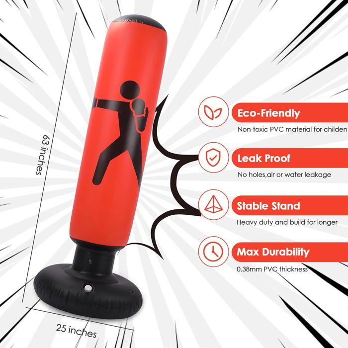 Kyusrd Offres d'Été pour Patio Extérieur! Sac de Frappe Gonflable Autoportant Sac de Boxe pour Enfants Colonnes d'Entraînement PVC Sac de Détente pour Adultes et Enfants