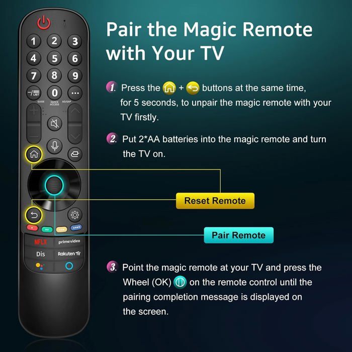 Télécommande Universelle Pour LG Smart TV - Compatible 4K 8K UHD QNED LED, Boutons Netflix/Amazon, Portée 10 M
