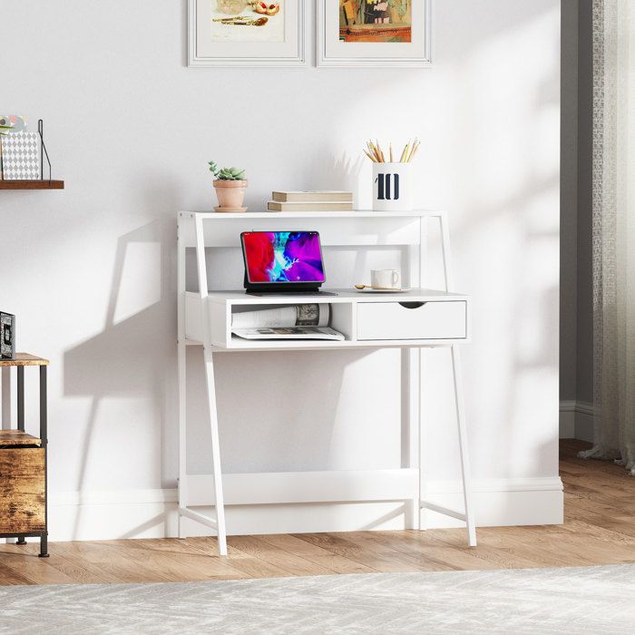 Bureau Tiroir Niche Bureau Secrétaire HOMCOM Néo-Rétro - Blanc Et Chêne Clair Avec Rangements Bureau Tiroir étagère