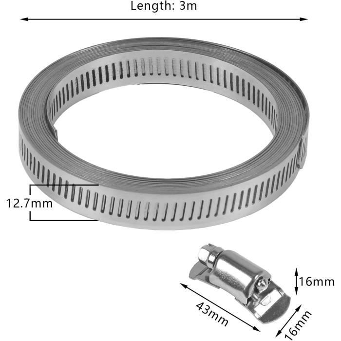 Colliers De Serrage Réglables GIAK En Acier Inoxydable - Bande 3m + 4 Attaches Vis Sans Fin Pour Tuyaux Et Bricolage