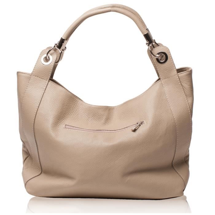 Sac à Main en CUIR grainé Paris Beige Format A4 Porté main