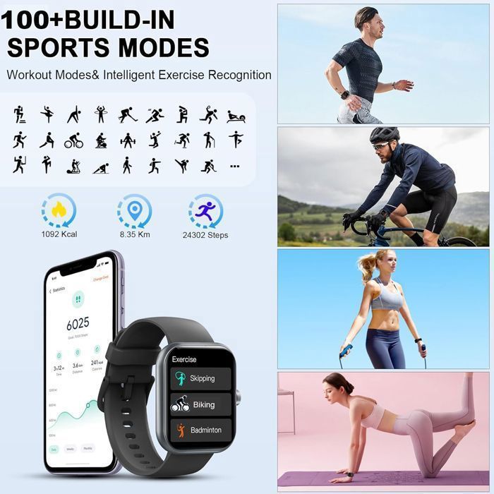 Montre Connectée IOWODO W70pro - Écran 2.01", Batterie 900mAh, étanche, Appel Bluetooth, 100 Modes Sport, Militaire