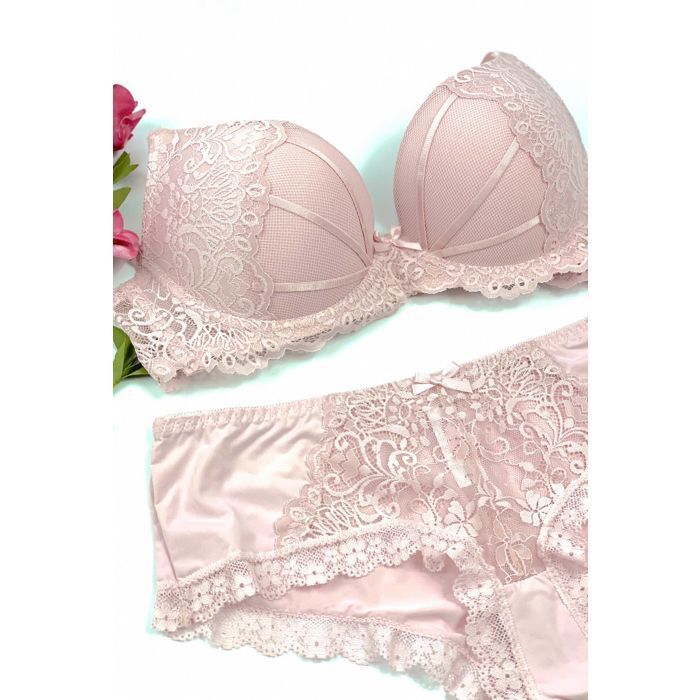 Ensemble Lingerie Snow Rose Athéna - Soutien-gorge Balconnet Bonnet C & Culotte Rose à Dentelle