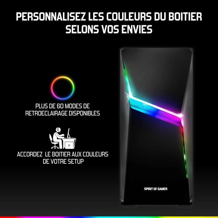 Boîtier PC Gamer Clone 4 – Spirit Of Gamer – RGB Vitre Trempée – Noir – ATX/Micro-ATX