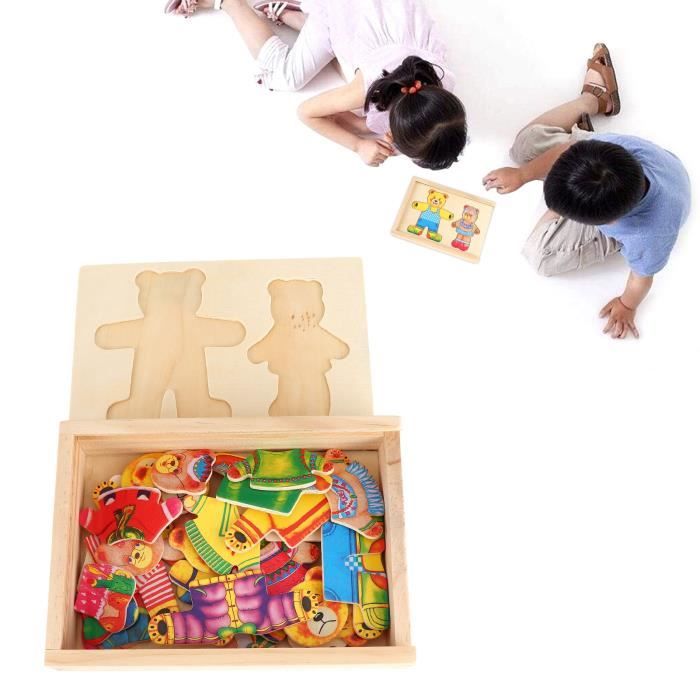 Puzzle Créatif Enfants 3 Ans Puzzle En Bois LilyBeauty Famille D'ours - 72 Pièces Habillables - Jeu éducatif 3 Ans Et Plus Puzzle Bois Enfant