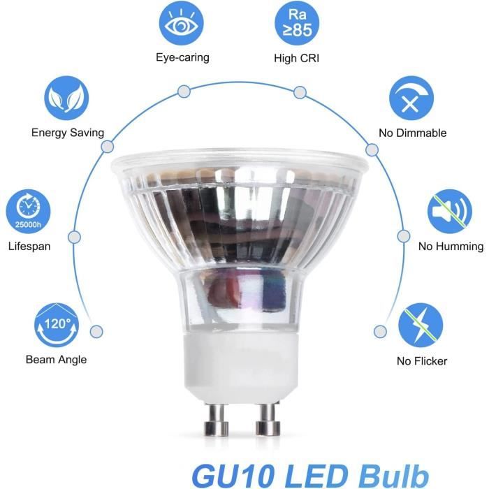 Lot de 10 Ampoules LED GU10 5W eq. 40W 6000K Blanc Froid