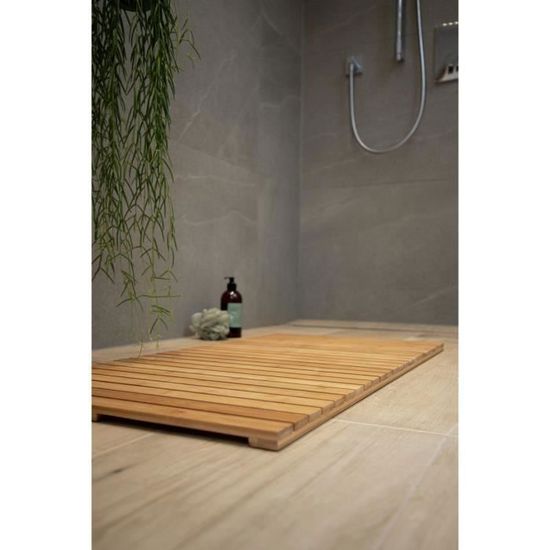 Tapis De Douche En Bois Massif Teck - Antidérapant, Dimensions 60x60 Cm - Pour Salle De Bain, Sauna, Spa - 3