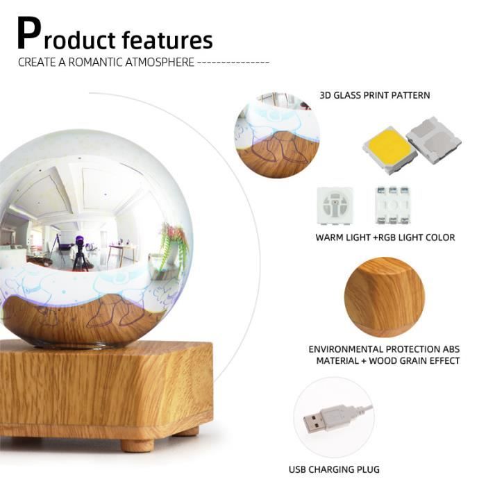 Veilleuse Photo Personnalisée Boule De Cristal 2D – 6 Cm – Avec Socle Bois Et Lumière LED – Cadeau émotion