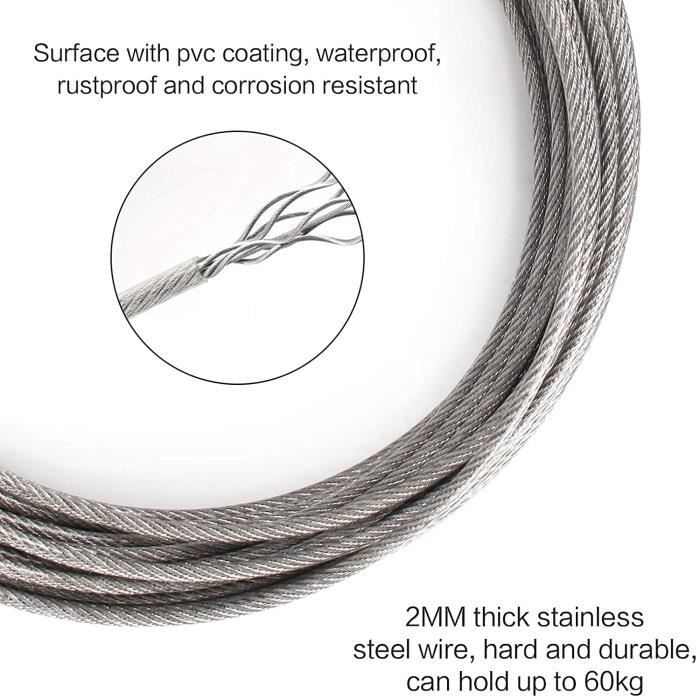 SET 25m cable 8mm acier inox cordage torons: 7x19 + 4 serre-câbles étrie -  beaucoup de tailles disponibles