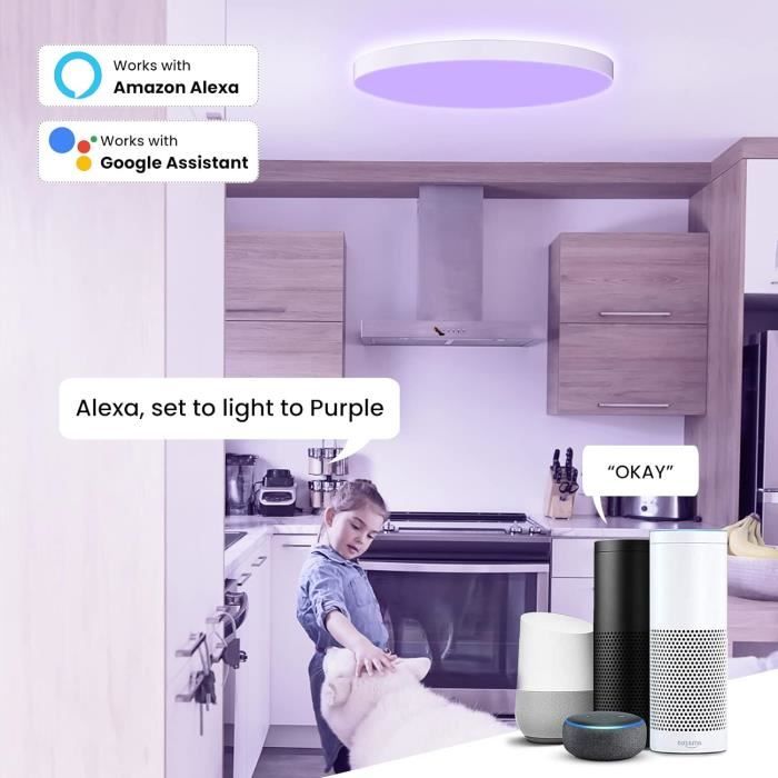 Plafonnier Led Couleur, 30W Luminaire avec Télécommande et Contrôle APP, Lampe  Plafond Dimmable Compatible avec Alexa Google Home - Cdiscount Maison