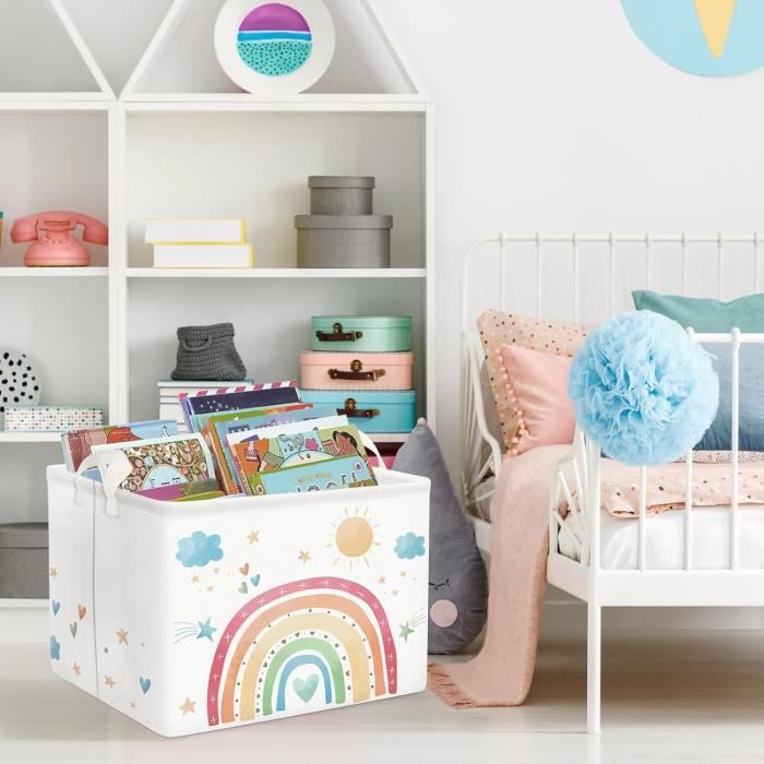 Panier Rangement Enfant Clastyle - 40x30x30cm - Motif Arc-en-ciel - Corbeille Pliable