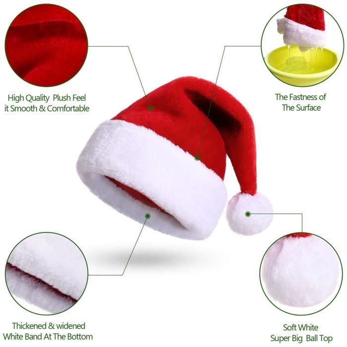 Ccinee Chapeau de Père Noël pour enfants, chapeau de Père Noël en velours en peluche rouge pour décoration de maison fournitures de fête