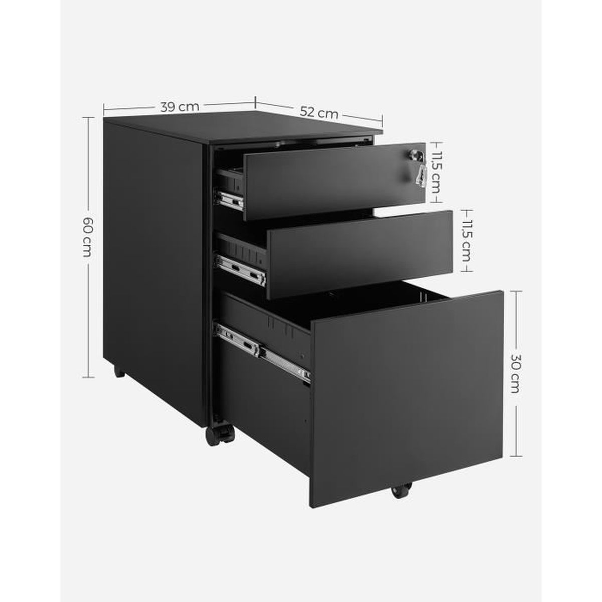 Songmics Caisson De Bureau A Roulettes 52 X 39 X 60 Cm L X L X H Avec 3 Tiroirs Et Classeur Suspendu Verrouillable Ofc60bk Achat Vente Caisson De Bureau Songmics Caisson De Bureau Ave Cdiscount