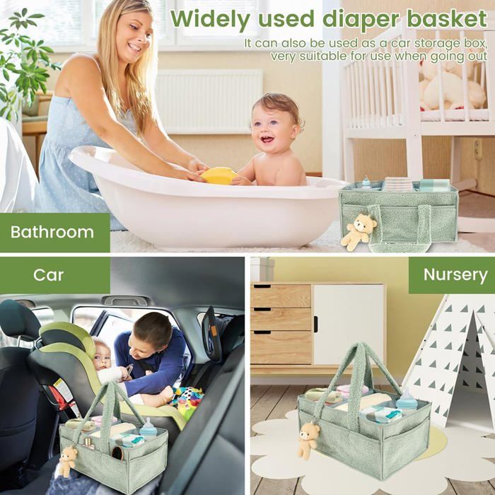 Panier De Rangement Pliable Pour Bébé - Poches Multiples, Poignée, Matériau Doux Peluche - 38 X 25,4 X 17,8 Cm - Pour Couches, Lingettes, Vêtements - 8