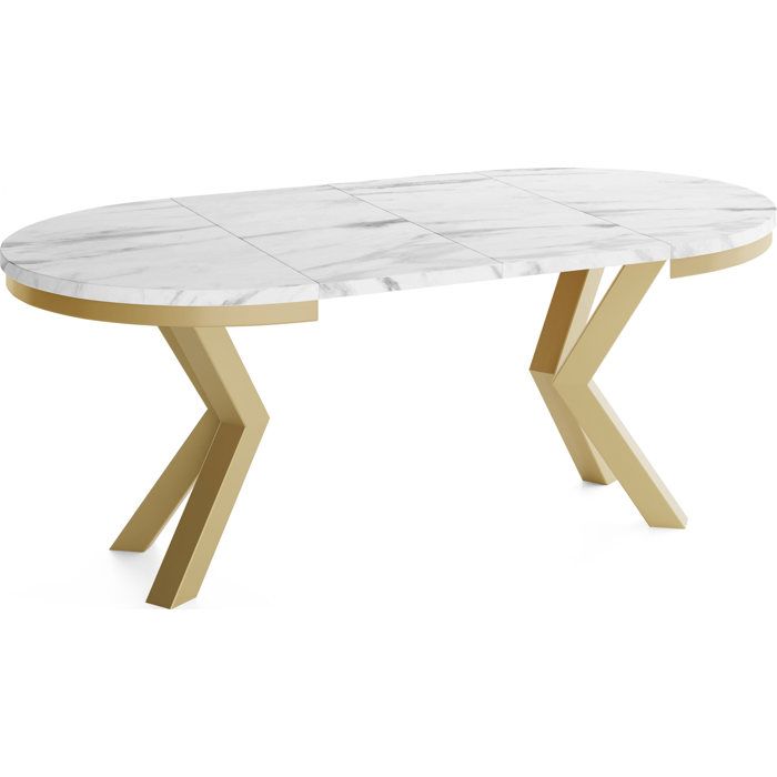 Table à Manger Ronde Motif Marbre - Métal Industriel, Pieds Réglables, Pour 2 à 4 Personnes (blanc/doré)