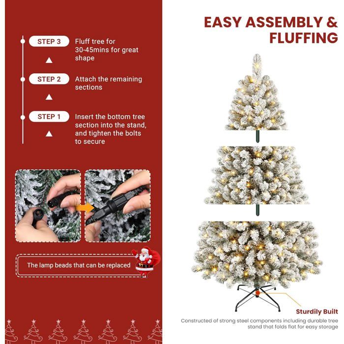 Sapin De Noël Artificiel 229cm Pré-éclairé - 470 Lumières, 8 Modes, 1910 Branches Avec Pommes De Pin