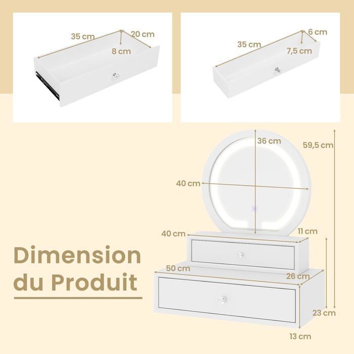 Coiffeuse Avec Miroir Palazzo INT – Style Gothique Campagne – Blanc – Bois Massif