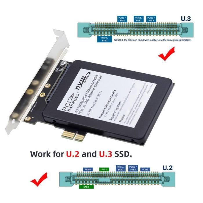 Adaptateur U.2 (SFF-8639) Vers PCI-E Pour SSD E1.S (E1.S) - Compatible SSD 9,5/15/25 Mm Avec Dissipateur - Pour Serveurs Et Data Centers