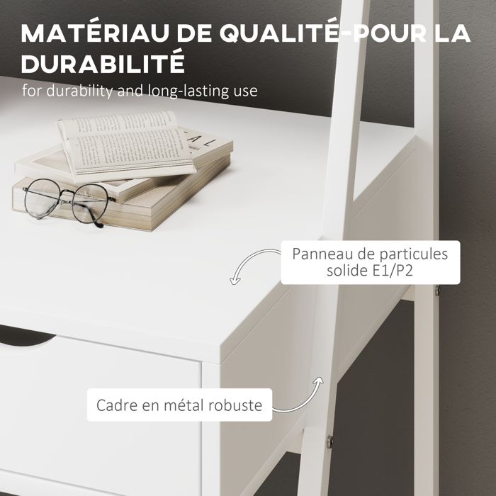Bureau D'ordinateur 105x50 Cm - Table De Travail Moderne Avec Renfort En X, Blanc - 7