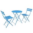 Table et chaise pliantes ensemble 3 pièces, 2 chaises et 1 table, fer forgé, style pliant économise de l'espace, charger 300lbs,blue-0