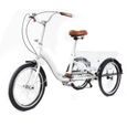 20" Tricycle une vitesse vélo à 3 Roues Adulte Tricycle avec Panier Blanche-0