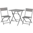 Ensemble meubles de jardin design table carré et chaises pliables résine tressée imitation rotin gris 60x60x72cm Gris-0