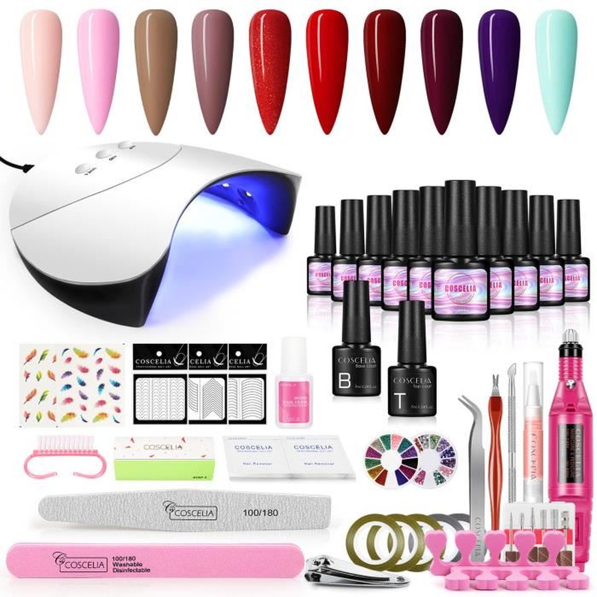 COSCELIA Kit de Lamp UV LED 36W Vernis Semi Permanent Manucure Complet