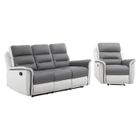 LOUNGITUDE PACK Canapé relax 3 places et 1 fauteuil en PU Blanc et MF Gris