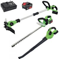 Packs d'outils de jardin 18V : Taille Haie / Coupe bordure / Souffleur avec chargeur et batterie 4Ah