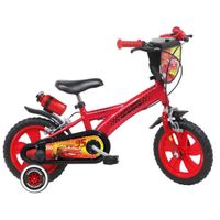 Vélo enfant 12'' CARS / DISNEY avec 2 freins - plaque avant, bidon et porte bidon + 2 stabilisateur amovibles.