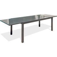 Table de jardin TOLEDE (200/300x100 cm) en aluminium et plateau verre avec rallonge intégrée - GRIS ANTHRACITE