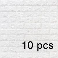 Lot de 10 Papier Peint Autocollant 3D Brique blanc sistant à l'eau En PVC 77 cm x 70 cm Mural