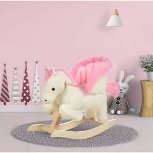 Cheval à bascule licorne en peluche blanc et rose 70 x 28 x 57 cm avec effets sonores et poignées - Jeux - Jouets