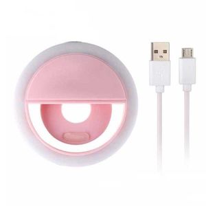 Téléphone portable rose-Anneau lumineux LED pour selfie, charge USB, 