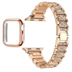 BRACELET MONTRE CONNEC. couleur or rose taille iWatch 38mm Bracelet en diamant pour Apple Watch, en acier inoxydable, pour femmes, sé