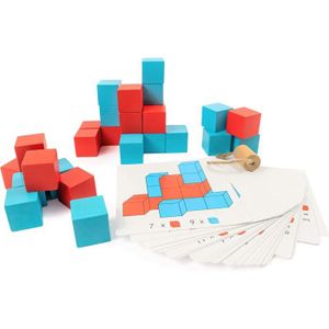ASSEMBLAGE CONSTRUCTION Jeux de Logique Enfant - Cubes de Couleurs et Cartes Motifs - Bois Naturel et Écologique