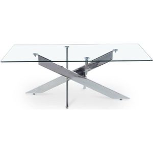 TABLE BASSE Table basse design rectangulaire en verre pieds argentés NEOLA