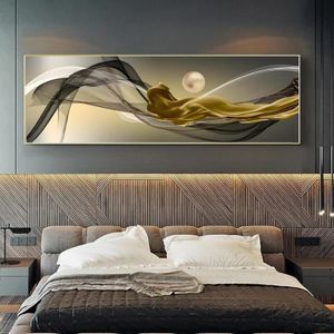 Art Bouche Or Noir Tableau Murale Impression sur Toile Intissee 5 Parties Beauté Mode Femme Chambre Salle Sans cadre 150x100cm - Maison