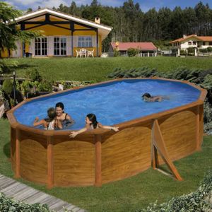 PISCINE Kit piscine hors-sol mauritius acier aspect bois ovale 500 x 300 x h132 cm