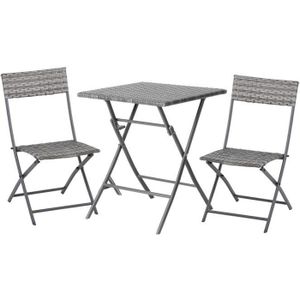Ensemble table et chaise de jardin Ensemble meubles de jardin design table carré et chaises pliables résine tressée imitation rotin gris 60x60x72cm Gris